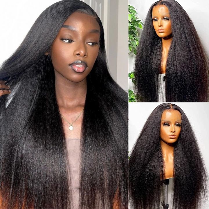 HD 13"×4" Frontal Lace Wigs Virgin Human Hair Pre plucked Natural Hairline Invisible Lace for Kinky Straight Hair