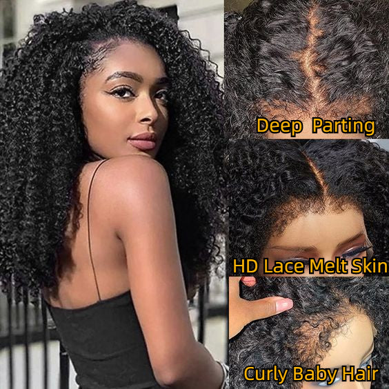 HD 13"×4" Frontal Lace Wigs Virgin Human Hair Pre plucked Natural Hairline Invisible Lace for Kinky Curly Hair