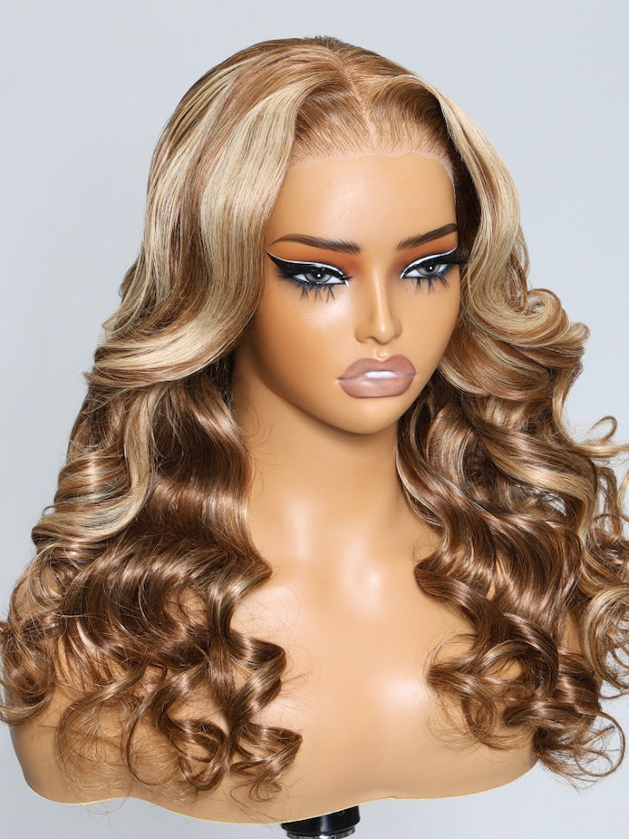 13x4 Lace Frontal Honey Blonde Highlights Body Wave Pre-Everything Wig For Summer Style