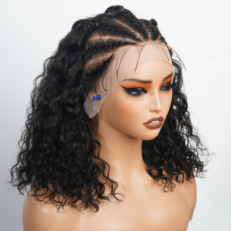 Braided Water Wave Hair 13x4 HD Lace Frontal Wig Long Wigs Real Human Hair Wigs For Women