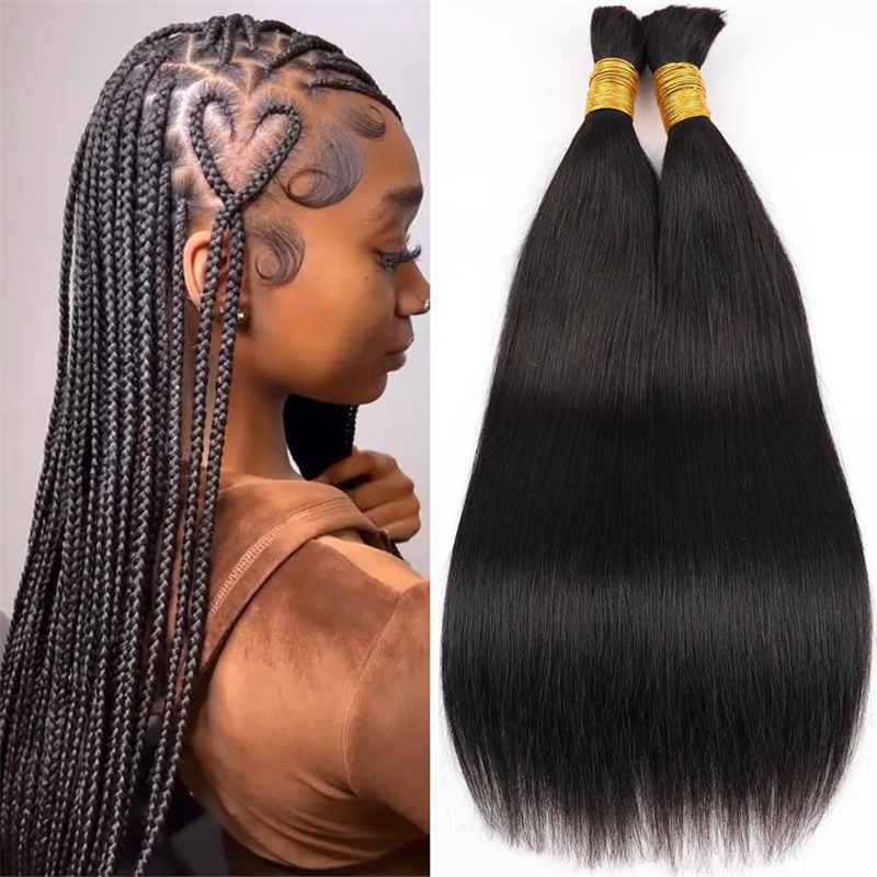 Human Braiding Hair Natural Black Straight Bulk Hair For Micro Braiding No Weft 3Bundles