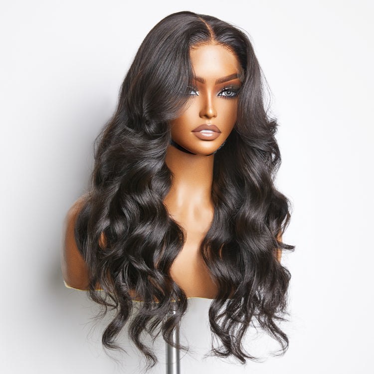 Body Wave HD Lace Frontal Luxury Wig with Pre-plucked Edges Natural Black Color