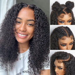 Easy-Wear Glueless 6x5 Pre-Cut Lace Kinky Curly Wig With Bleached Knots - Human Hair In Natural Black