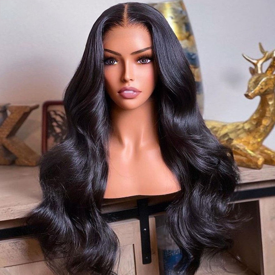 Body Wave HD Lace Frontal Luxury Wig with Pre-plucked Edges Natural Black Color