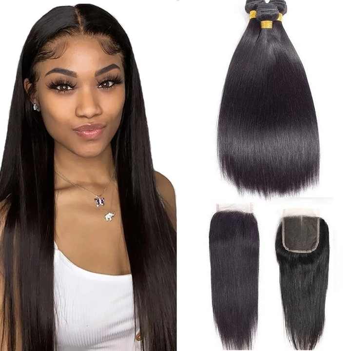 Upgraded Brazilian Hair | 3 Bundles with 4X4 Lace Closure Virgin Straight Hair