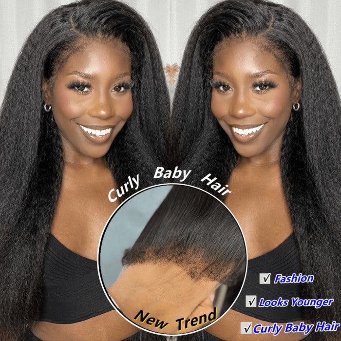 HD 13"×4" Frontal Lace Wigs Virgin Human Hair Pre plucked Natural Hairline Invisible Lace for Kinky Straight Hair