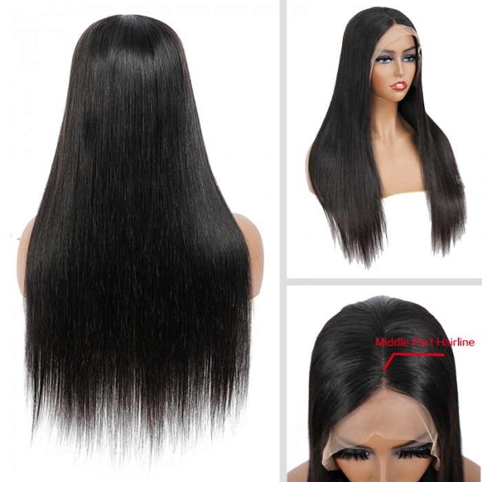 Straight HD Lace Frontal Wig Luxury Double Drawn With Pre-plucked Edges