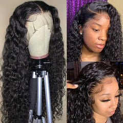 HD  13"×4" Frontal Lace Wigs Virgin Human Hair Pre plucked Natural Hairline Invisible Lace for Water Wave Hair