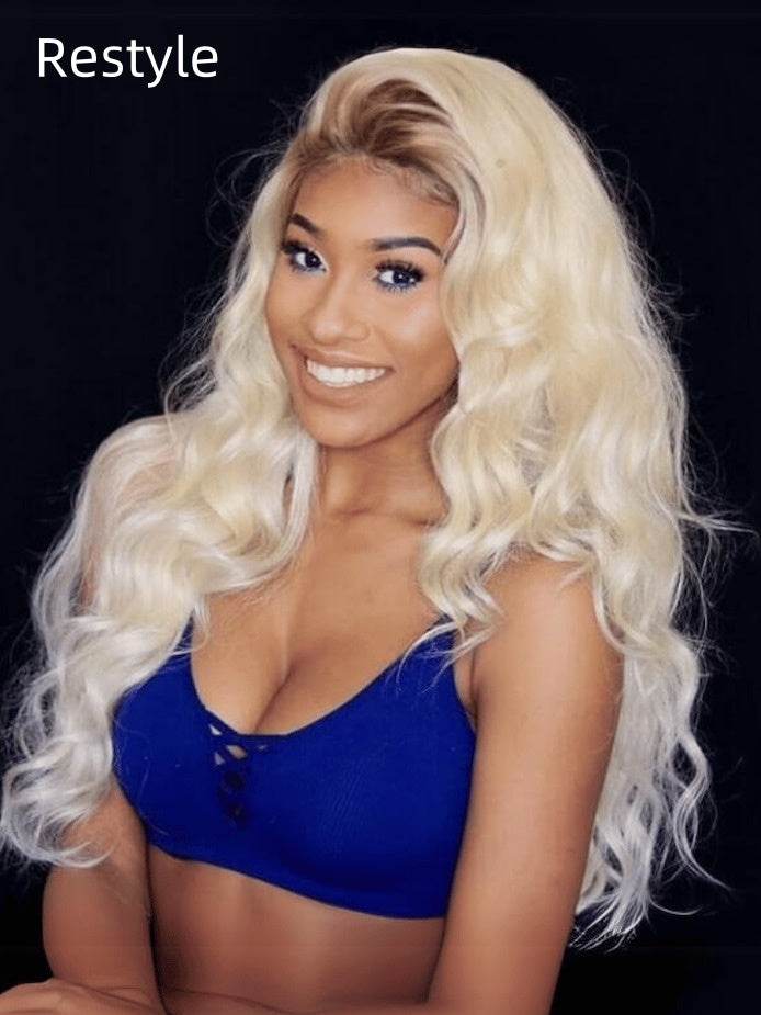 Elgantbeauty Blonde With Black Root Straight Hair 4x4 Lace Closure Wig