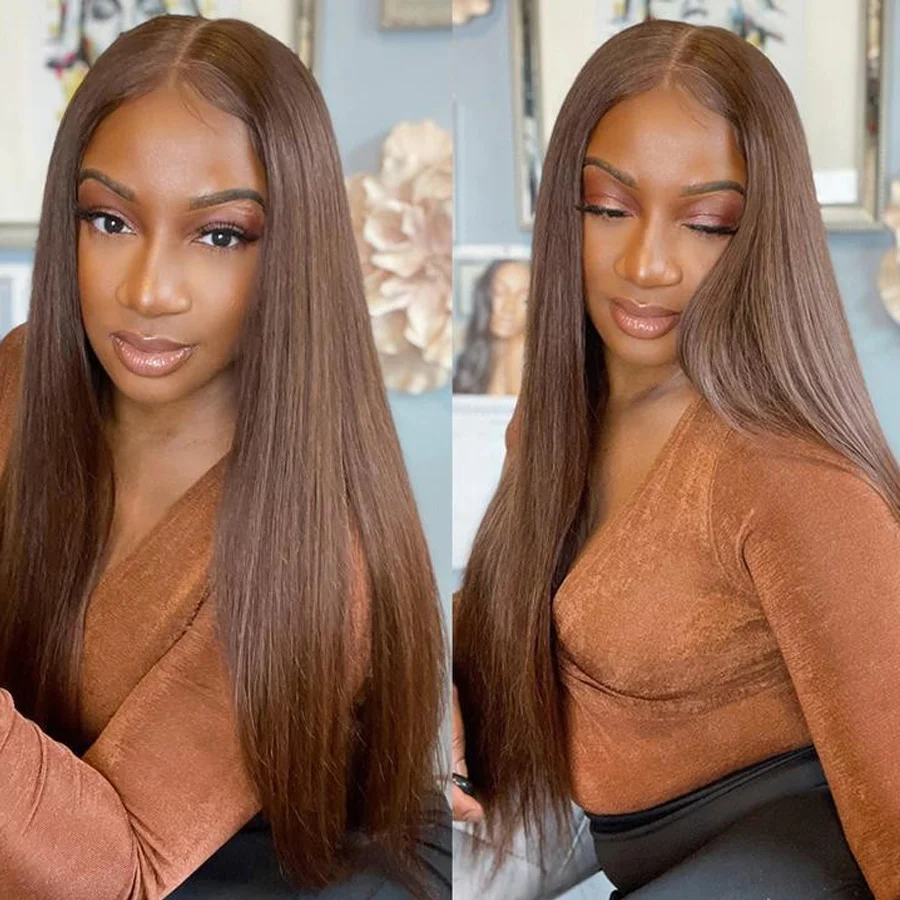 13x4 Straight #4 Chestnut Brown Color Lace Front Glueless Wig Human Hair Wigs