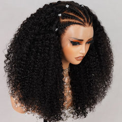 Braided Jerry Curl Hair 13x4 HD Luxury Double Drawn Lace Frontal Wig Long Wigs Real Human Hair Wigs For Women