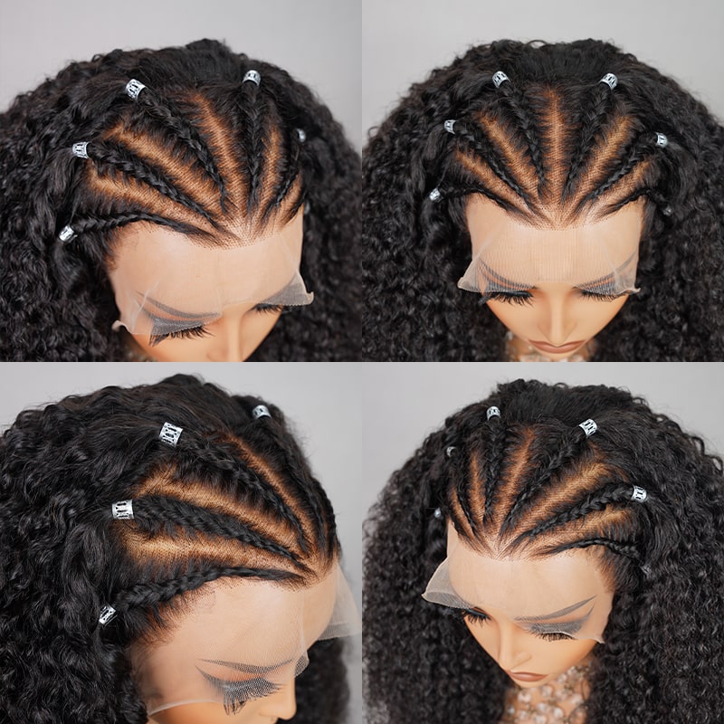 Braided Jerry Curl Hair 13x4 HD Luxury Double Drawn Lace Frontal Wig Long Wigs Real Human Hair Wigs For Women