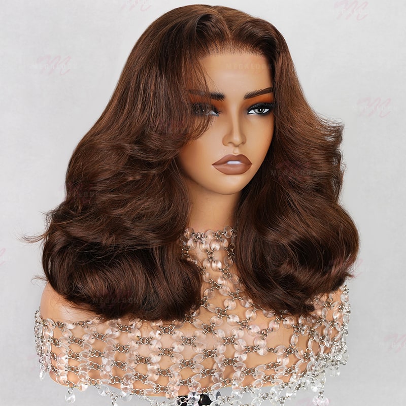 13x4 Luxury Double Drawn Lace Frontal Chestnut Brown Loose Body Wave  Bob Wig For Women