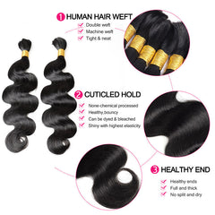 Human Braiding Hair Natural Black Body Wave Bulk Hair For Micro Braiding No Weft 3 bundles