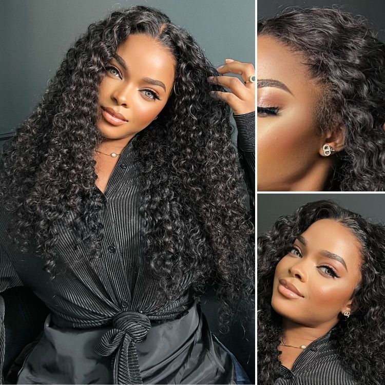 Easy-Wear Glueless 6x5 Pre-Cut Lace Kinky Curly Wig With Bleached Knots - Human Hair In Natural Black