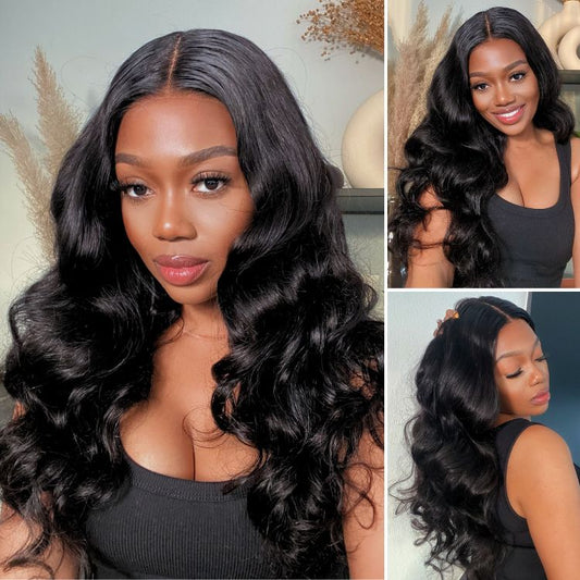 Body Wave HD Lace Frontal Luxury Wig with Pre-plucked Edges Natural Black Color