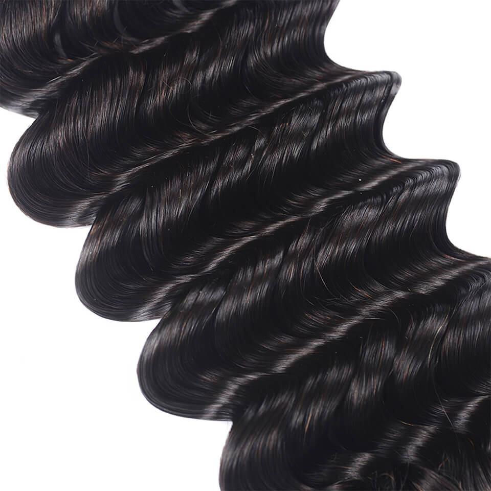 Deep Wave Double Drawn Full End Unprocessed Hair Natural Black 3 Bundles/pack