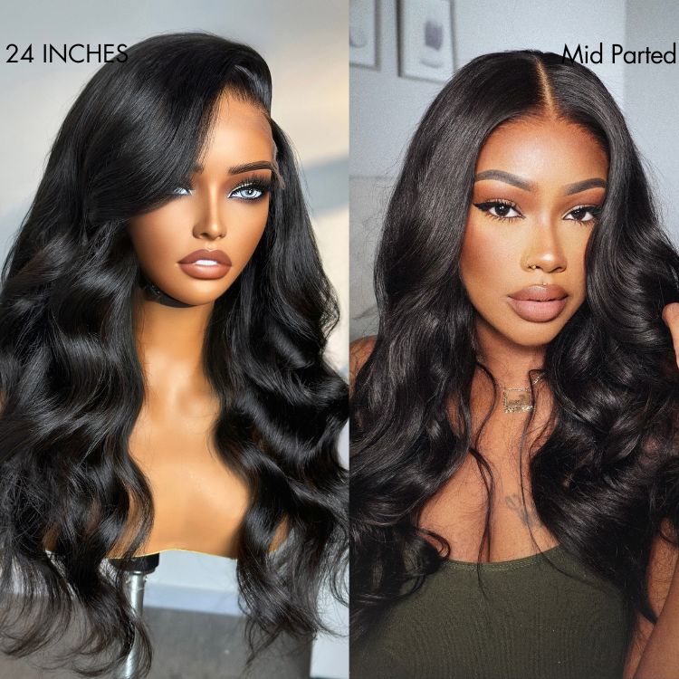 Body Wave HD Lace Frontal Luxury Wig with Pre-plucked Edges Natural Black Color