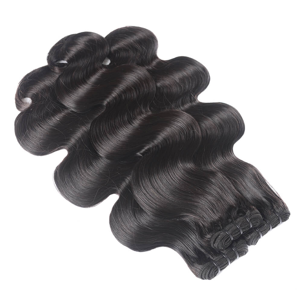 Double Drawn Full End Body Wave Unprocessed Hair Natural Black 3 Bundles