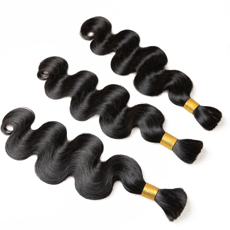 Human Braiding Hair Natural Black Body Wave Bulk Hair For Micro Braiding No Weft 3 bundles