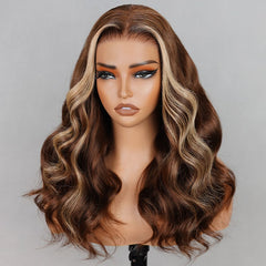 13x4 Lace Frontal Chestnut Brown Highlight Body Wave Pre-Everything Wig For Summer Style